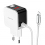 Зарядное устройство BOROFONE BA41A Power lake Lightning, 2.4A, белый, цифровой дисплей