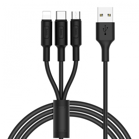 Кабель 3 в 1 Hoco X25, lightning, micro USB, USB Type-C, черный