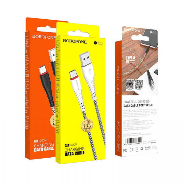 Кабель Borofone BX25, USB - USB Type-C, 1 м, черный