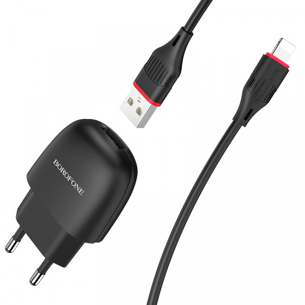 Зарядное устройство BOROFONE BA49A Vast, 2.1A, черный, кабель Lightning