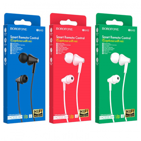 Проводные наушники BOROFONE BM49 Player, Jack 3.5mm, 1.2 м, Черный, контроллер с микрофоном