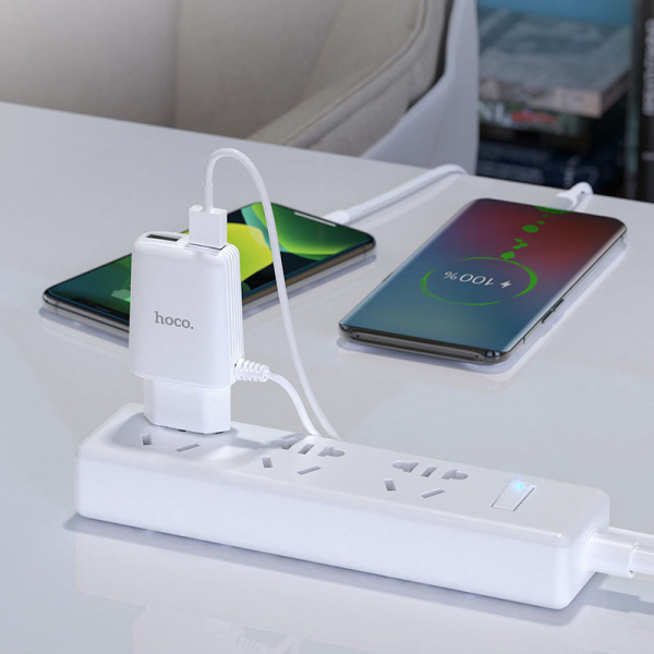 Зарядное устройство HOCO C82A Real, 2.4A, белый, кабель micro USB